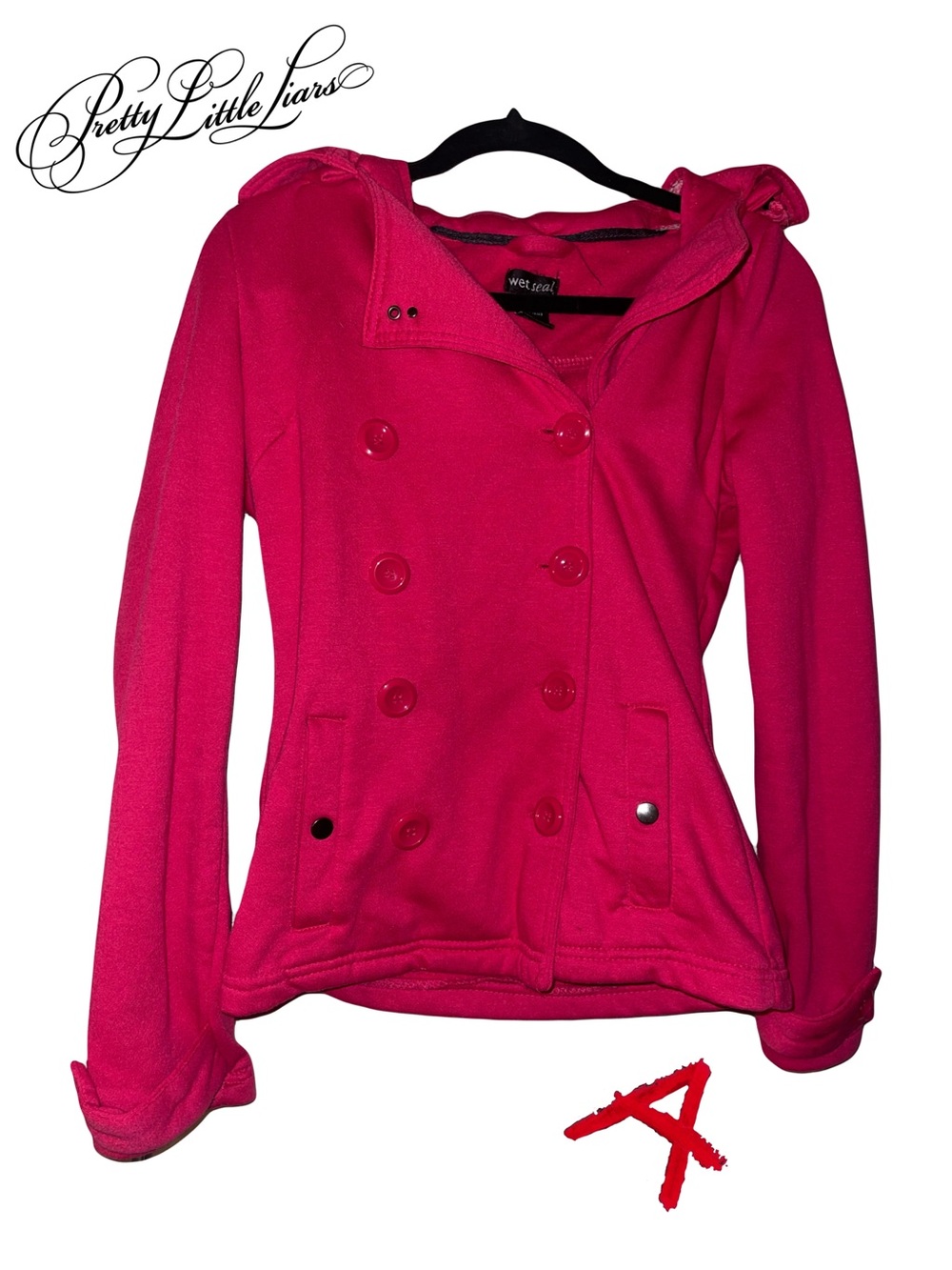 Wet Seal Bright Hot Pink Double-Breasted Hooded Jacket